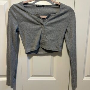 Ribbed long sleeve button up cropped shirt